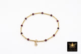 14 K Gold Filled Bead Garnet Stretchy Bracelet, Dainty Tube Gemstone Stacking Bracelet, Handmade Waterproof Red January Birthstone Gemstone