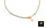 14 K Gold Filled Beaded Blue Turquoise Stretchy Bracelet, Dainty Tube Gemstone Stacking Bracelet, Handmade December Birthstone