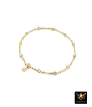 14 K Gold Filled Beaded Peridot Stretchy Bracelet, Dainty Tube Stacking Bracelet, Handmade Green Gemstone Bracelet