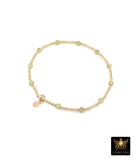 14 K Gold Filled Beaded Peridot Stretchy Bracelet, Dainty Tube Stacking Bracelet, Handmade Green Waterproof Bracelet