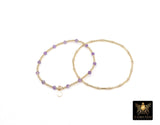 14 K Gold Filled Beaded Amethyst Stretchy Bracelet, Dainty Tube Purple Gemstone Stacking, Handmade February Birthstone Waterproof Bracelet