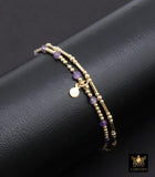 14 K Gold Filled Beaded Amethyst Stretchy Bracelet, Dainty Tube Purple Gemstone Stacking Bracelet, Handmade February Birthstone Bracelet