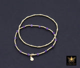 14 K Gold Filled Beaded Amethyst Stretchy Bracelet, Dainty Tube Purple Gemstone Stacking Bracelet, Handmade February Birthstone Bracelet