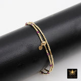 14 K Gold Filled Beaded Pink Tourmaline Stretchy Bracelet, Dainty Tube Gemstone Stacking Bracelet, Handmade, October Birthstone Bracelet