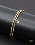 14 K Gold Filled Beaded Pink Tourmaline Stretchy Bracelet, Dainty Tube Gemstone Stacking Bracelet, Handmade