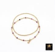 14 K Gold Filled Beaded Pink Tourmaline Stretchy Bracelet, Dainty Tube Gemstone Stacking Bracelet, Handmade