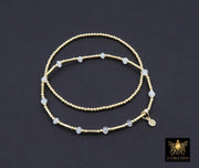 14 K Gold Filled Beaded Opal Stretchy Bracelet, Dainty Tube Gemstone Stacking Bracelet, Handmade October Birthstone Opalite White Bracelet