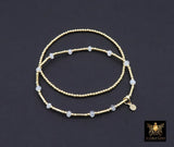 14 K Gold Filled Beaded Opal Stretchy Bracelet, Dainty Tube Gemstone Stacking Bracelet, Handmade October Birthstone Opalite White Bracelet