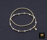 14 K Gold Filled Beaded Opal Stretchy Bracelet, Dainty Tube Gemstone Stacking, Handmade October Birthstone