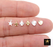 14 K Gold Filled Clover Charms, 925 Sterling Silver 7 mm Hearts # 3653, 6 mm Star Charms