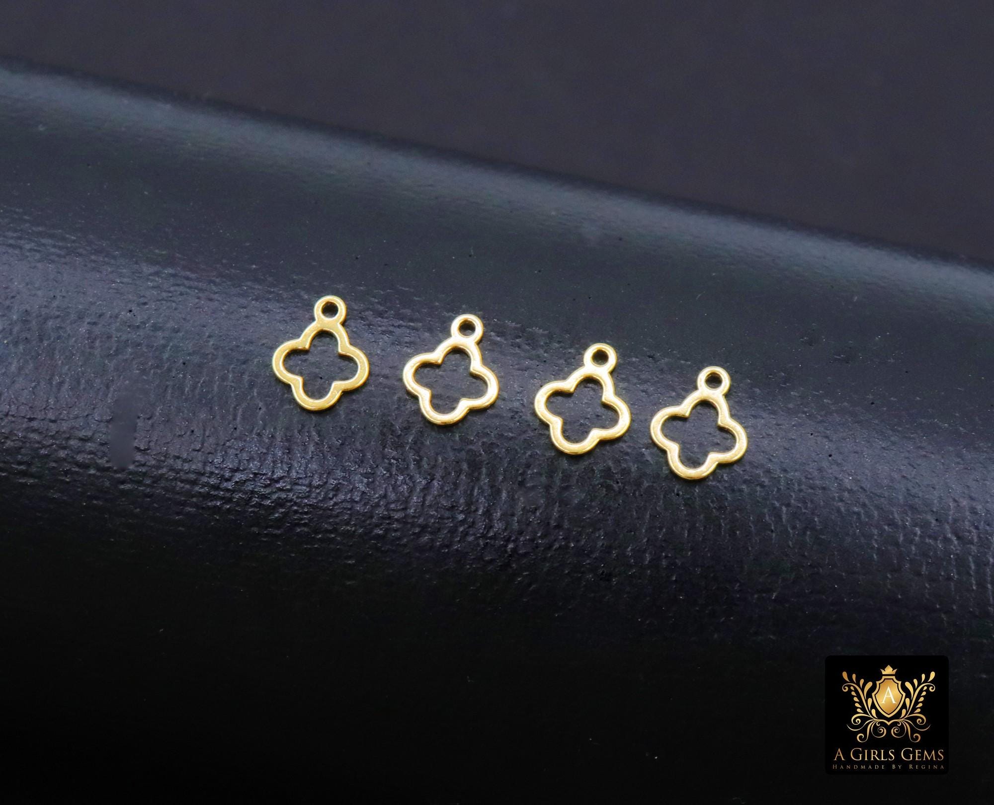14 K Gold Filled Clover Charms, 6 mm Quatrefoil Charms # 3843, 925 Sterling Silver 7 mm Quatrefoil Charms