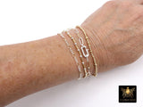 Mixed Metal 14 K Gold Filled Figaro Chain Link Necklace, 925 Sterling Silver Rolo Long Short Gold Dainty Chain Bracelet, Waterproof