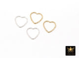 925 Sterling Silver Textured Heart Charms, 10 mm 14 K Gold Filled Soldered Links # 2199, Twist Closed Heart Rings