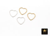 925 Sterling Silver Textured Heart Charms, 10 mm 14 K Gold Filled Soldered Links, Twist Closed Heart Jump Rings