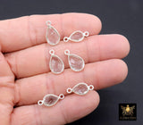 Silver Clear Teardrop Connectors, Gold Over 925 Sterling Silver Charms # 3663, Oval Clear Crystal Quartz Links