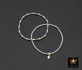 Mixed Metal Beaded Bar Bracelet, 925 Sterling Silver and 14 K Gold Filled Stretchy Cross Charms Stacking Bracelets, Handmade Waterproof