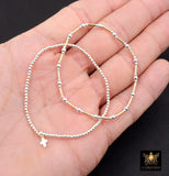 Mixed Metal Beaded Bar Bracelet, 925 Sterling Silver and 14 K Gold Filled Stretchy Cross Charms Stacking Bracelets, Handmade Waterproof