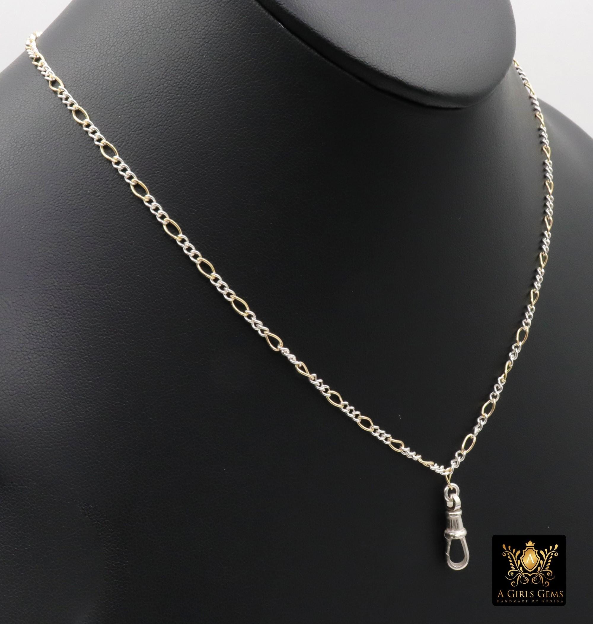 14 K Gold Filled Figaro Chain Link Fob Necklace, 925 Sterling Silver Mixed Metal Gold Dainty Chain Link Choker, Waterproof Charm Necklace