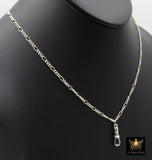 14 K Gold Filled Figaro Chain Link Fob Necklace, 925 Sterling Silver Mixed Metal Gold Dainty Two Tone Chain Link, Waterproof Charm Necklace