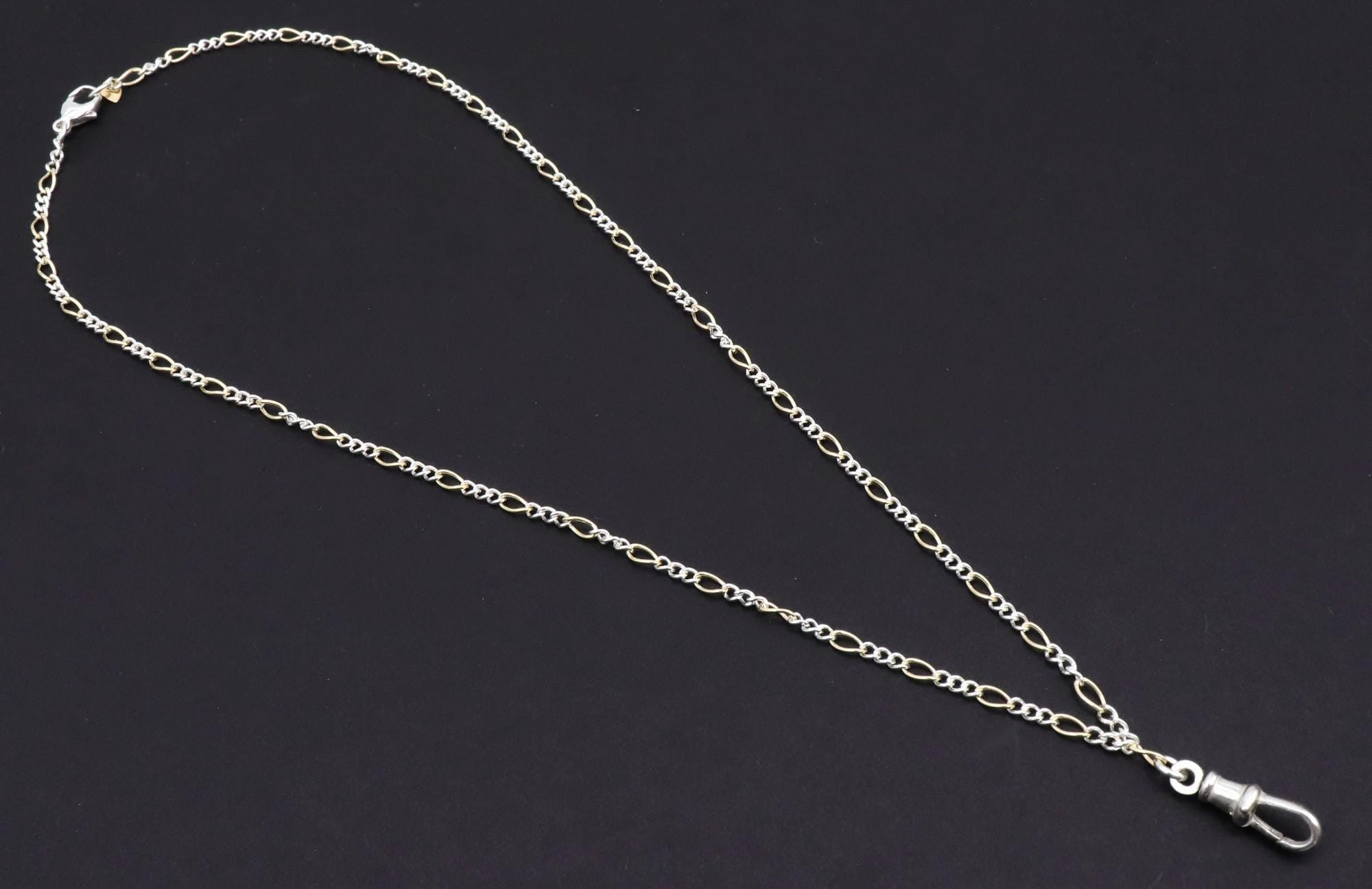 14 K Gold Filled Figaro Chain Link Fob Necklace, 925 Sterling Silver Mixed Metal Gold Dainty Chain Link Choker, Waterproof Charm Necklace