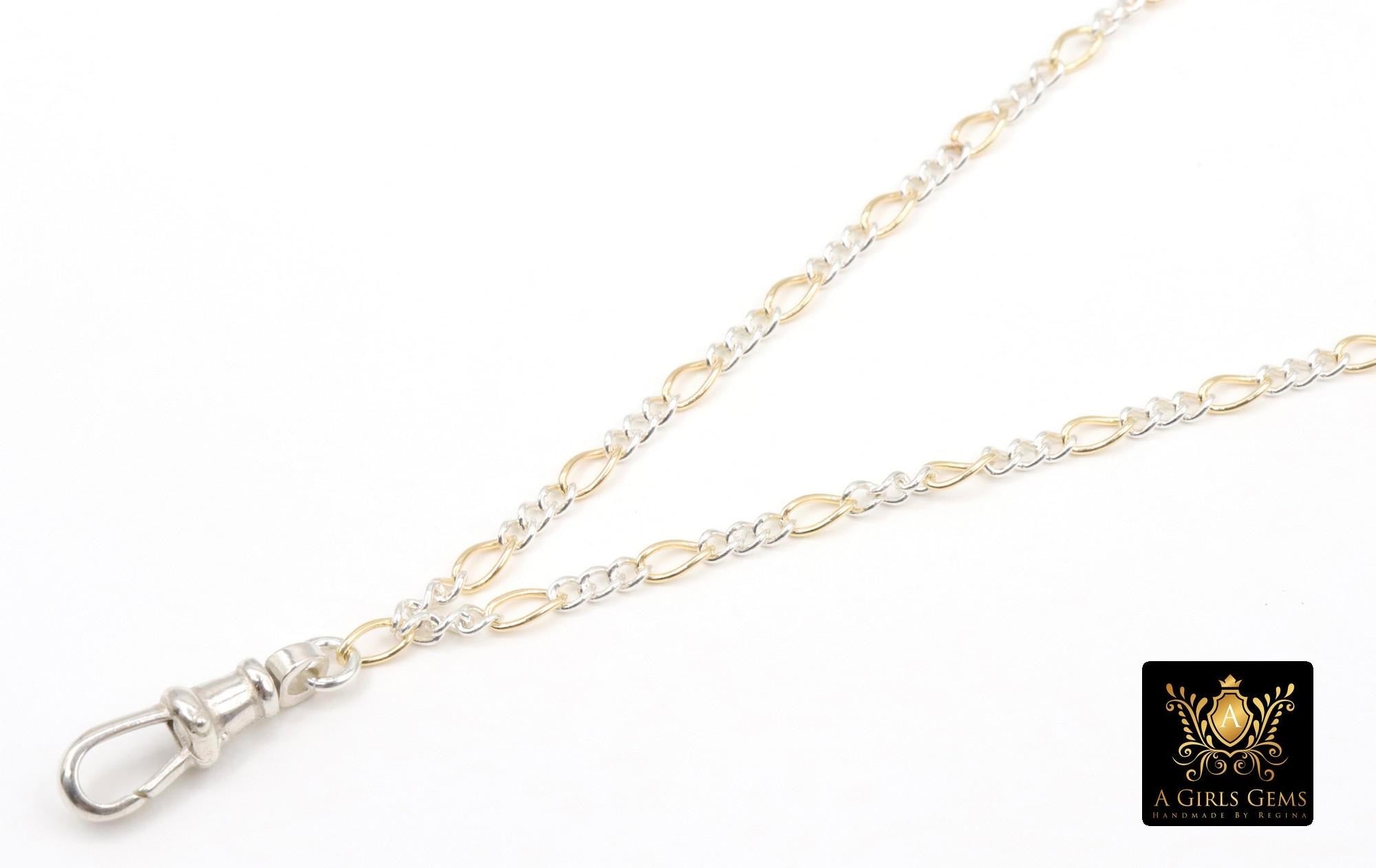 14 K Gold Filled Figaro Chain Link Fob Necklace, 925 Sterling Silver Mixed Metal Gold Dainty Chain Link Choker, Waterproof Charm Necklace