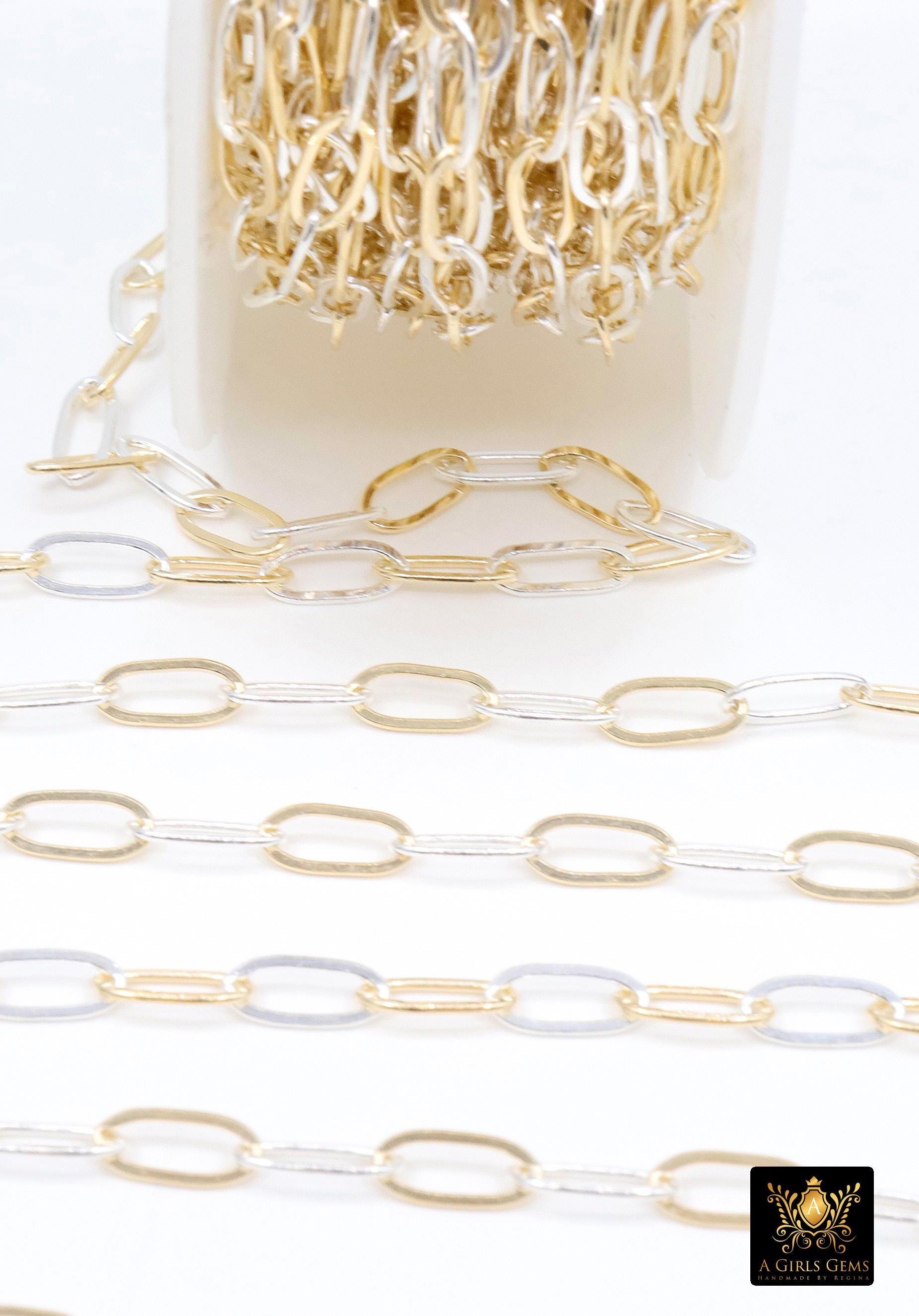 14 K Gold Filled Mixed Metal Paperclip Chain, 8.5 mm Rectangle Drawn CH# 856, 925 Sterling Silver Oval Chains CH# 756