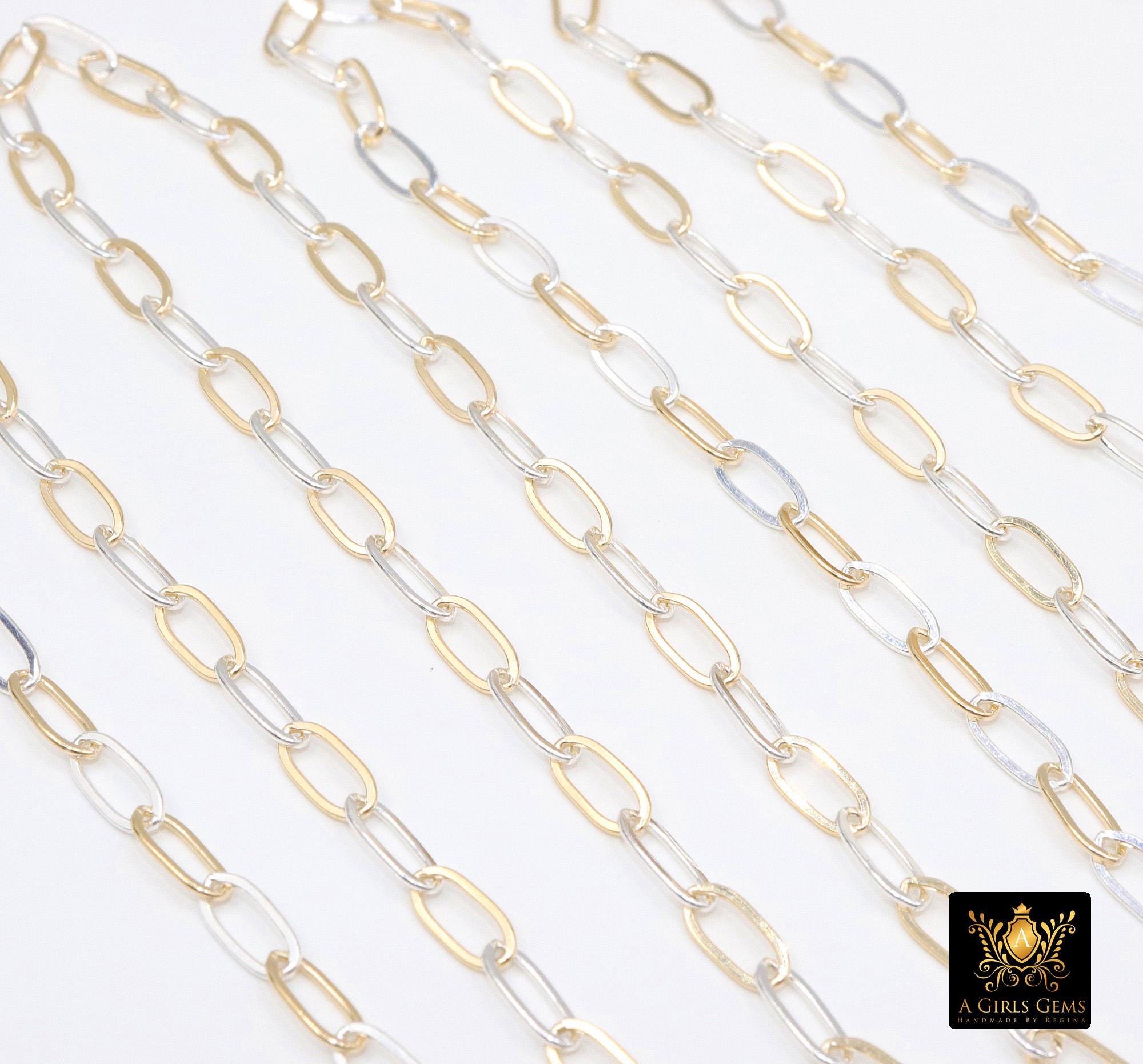 14 K Gold Filled Mixed Metal Paperclip Chain, 8.5 mm Rectangle Drawn CH# 856, 925 Sterling Silver Oval Chains CH# 756