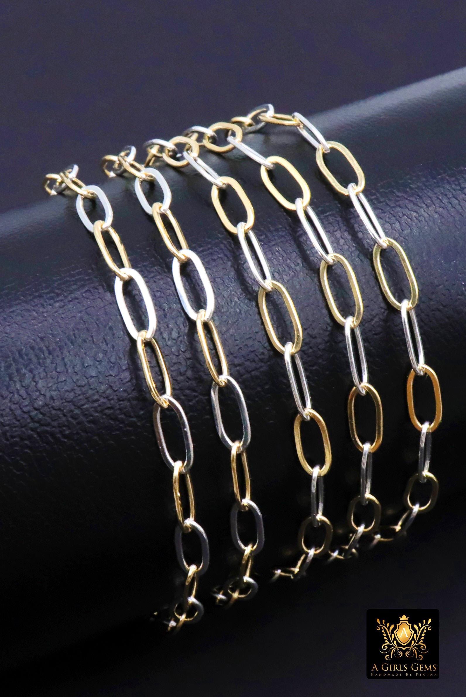 14 K Gold Filled Mixed Metal Paperclip Chain, 8.5 mm Rectangle Drawn CH# 856, 925 Sterling Silver Oval Chains CH# 756
