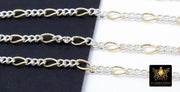 14 K Gold Filled Mixed Metal Figaro Chain, 6.2 mm 925 Sterling Silver Unfinished Paperclip By The Foot CH# 845, 2.8 Long Short Rolo Links