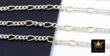 14 K Gold Filled Mixed Metal Figaro Chain, 6.2 mm 925 Sterling Silver Unfinished Paperclip By The Foot, 2.8 Long Short Rolo Links, Gold and Silver Mixed Links