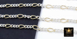 14 K Gold Filled Mixed Metal Figaro Chain, 6.2 mm 925 Sterling Silver Unfinished Paperclip By The Foot CH# 845, 2.8 Long Short Rolo Links