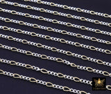 14 K Gold Filled Figaro Chains, 6.2 mm 925 Sterling Silver Unfinished Paperclip By The Foot CH# 845, Long and Short Rolo Link Chains