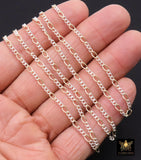 14 K Gold Filled Mixed Metal Figaro Chain, 6.2 mm 925 Sterling Silver Unfinished Paperclip By The Foot CH# 845, 2.8 Long Short Rolo Links