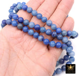Natural Blue Aventurine Beads, Smooth Round Beads in Blue and Gray Blends BS # 37, sizes 8 mm 14.75 inch FULL Strands
