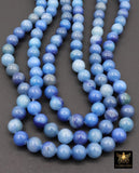 Natural Blue Aventurine Beads, Smooth Round Beads in Blue and Gray Blends BS #94, sizes 8 mm 14.75 inch FULL Strands