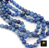 Natural Blue Aventurine Beads, Smooth Round Beads in Blue and Gray Blends BS # 37, sizes 8 mm 14.75 inch FULL Strands
