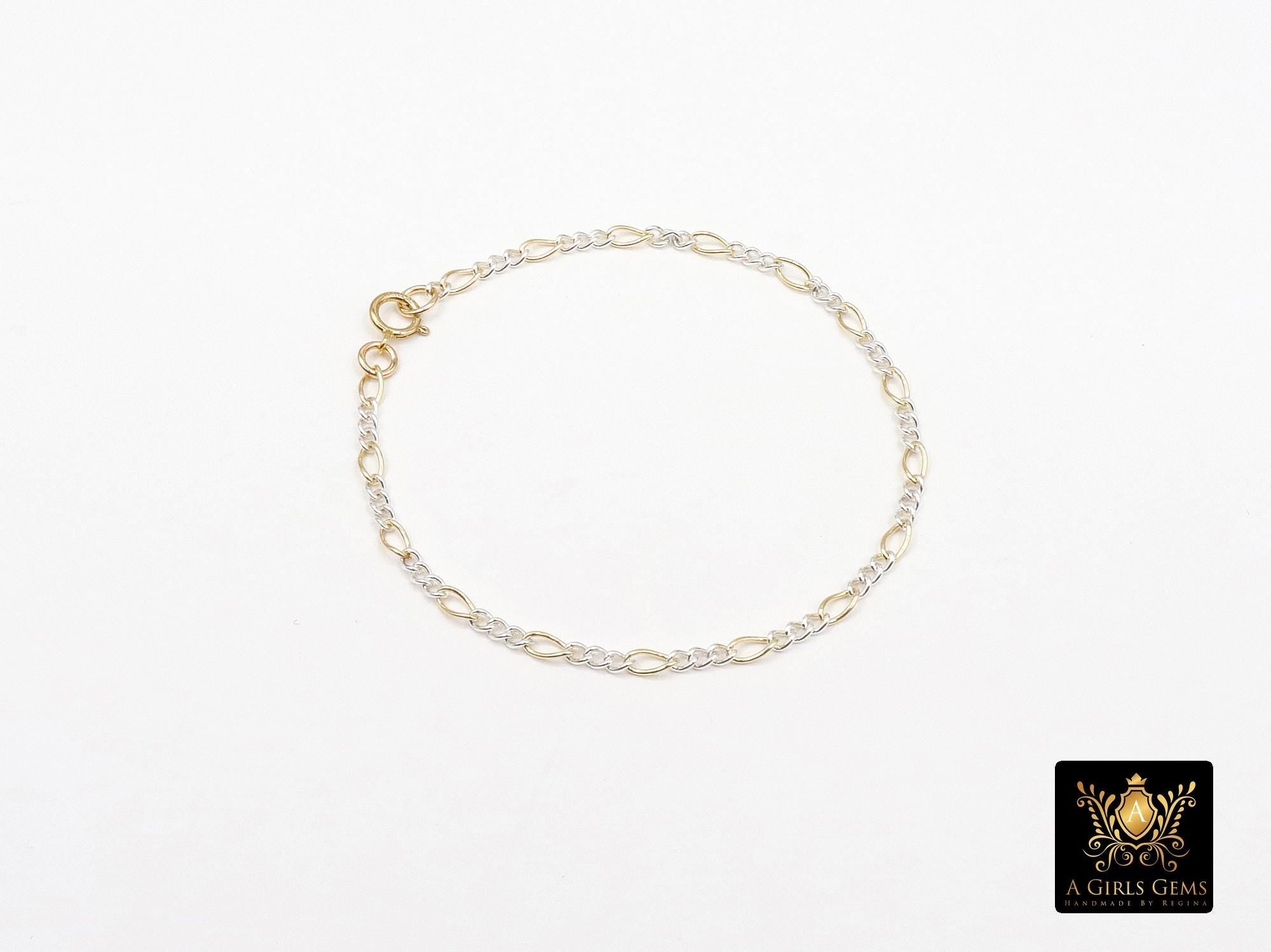 14 K Gold Filled Figaro Chain Link Necklace, 925 Sterling Silver Mixed Metal Long Short Gold Dainty Chain Bracelet, Waterproof