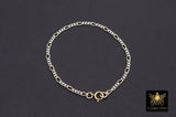 14 K Gold Filled Figaro Chain Link Necklace, 925 Sterling Silver Mixed Metal Long Short Gold Dainty Chain Bracelet, Waterproof