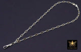 Mixed Metal Paperclip Chain Fob Necklace, 14 K Gold Filled & Sterling Silver, 925 Sterling Silver Swivel Clip Oval Link Necklace