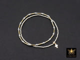 Mixed Metal Beaded Bar Bracelet, 925 Sterling Silver and  14 K Gold Filled Stretchy Cross Charms Stacking Bracelets, Handmade Waterproof