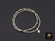 Mixed Metal Beaded Bar Bracelet, 925 Sterling Silver and  14 K Gold Filled Stretchy Cross Charms Stacking Bracelets, Handmade Waterproof