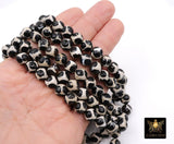 Tibetan Natural Faceted Agate Beads, DZI Agate Black and Beige White Color Beads BS #65, sizes 6 mm 8 mm or 10 mm 15 inch FULL Strands
