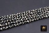 Tibetan Natural Faceted Agate Beads, DZI Agate Black and Beige White Color Beads BS #65, sizes 6 mm 8 mm or 10 mm 15 inch FULL Strands