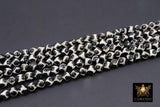 Tibetan Natural Faceted Agate Beads, DZI Agate Black and Beige White Color Beads BS #65, sizes 6 mm 8 mm or 10 mm 15 inch FULL Strands