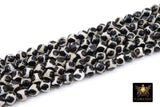 Tibetan Natural Faceted Agate Beads, DZI Agate Black and Beige White Color Beads BS #65, sizes 6 mm 8 mm or 10 mm 15 inch FULL Strands