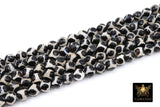 Tibetan Natural Faceted Agate Beads, DZI Agate Black and Beige White Color Beads BS #65, sizes 6 mm 8 mm or 10 mm 15 inch FULL Strands