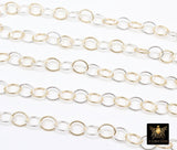 14 K Gold Filled Mixed Metal Rolo Chain, 7.6 mm Oval Drawn CH# 895, 6 mm 925 Sterling Silver Two Tone Oval Chains