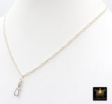 14 K Gold Filled Figaro Chain Link Fob Necklace, 925 Sterling Silver Mixed Metal Gold Dainty Two Tone Chain Link, Waterproof Charm Necklace