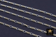 14 K Gold Filled Mixed Metal Figaro Chain, 6.2 mm 925 Sterling Silver Two Tone 3/1, By The Foot CH# 896