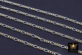 14 K Gold Filled Mixed Metal Figaro Chain, 6.2 mm 925 Sterling Silver Two Tone 3/1, By The Foot CH# 896